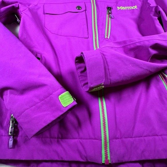 Marmot Women's Ski Jacket Purple Green Waterproof Hooded Snowboard Coat Small - Picture 2 of 8